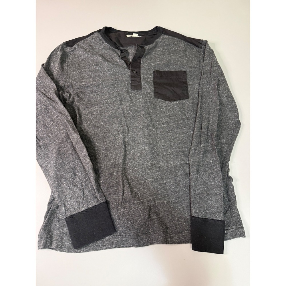 J. Crew Mens Slim Fit Henley Shirt Gray Long Sleeve Cotton Chest Pocket Medium
